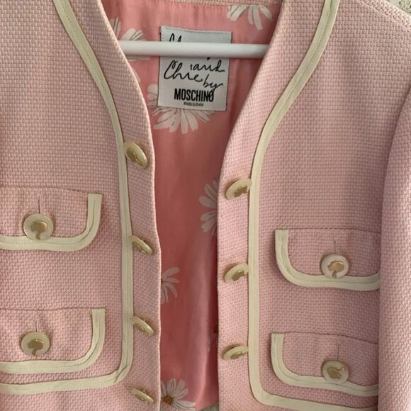 MOSCHINO Couture Italy Pink Jacket IVORY WHITE HEART TRIM USA 4 IT38 BOLERO - Picture 10 of 16